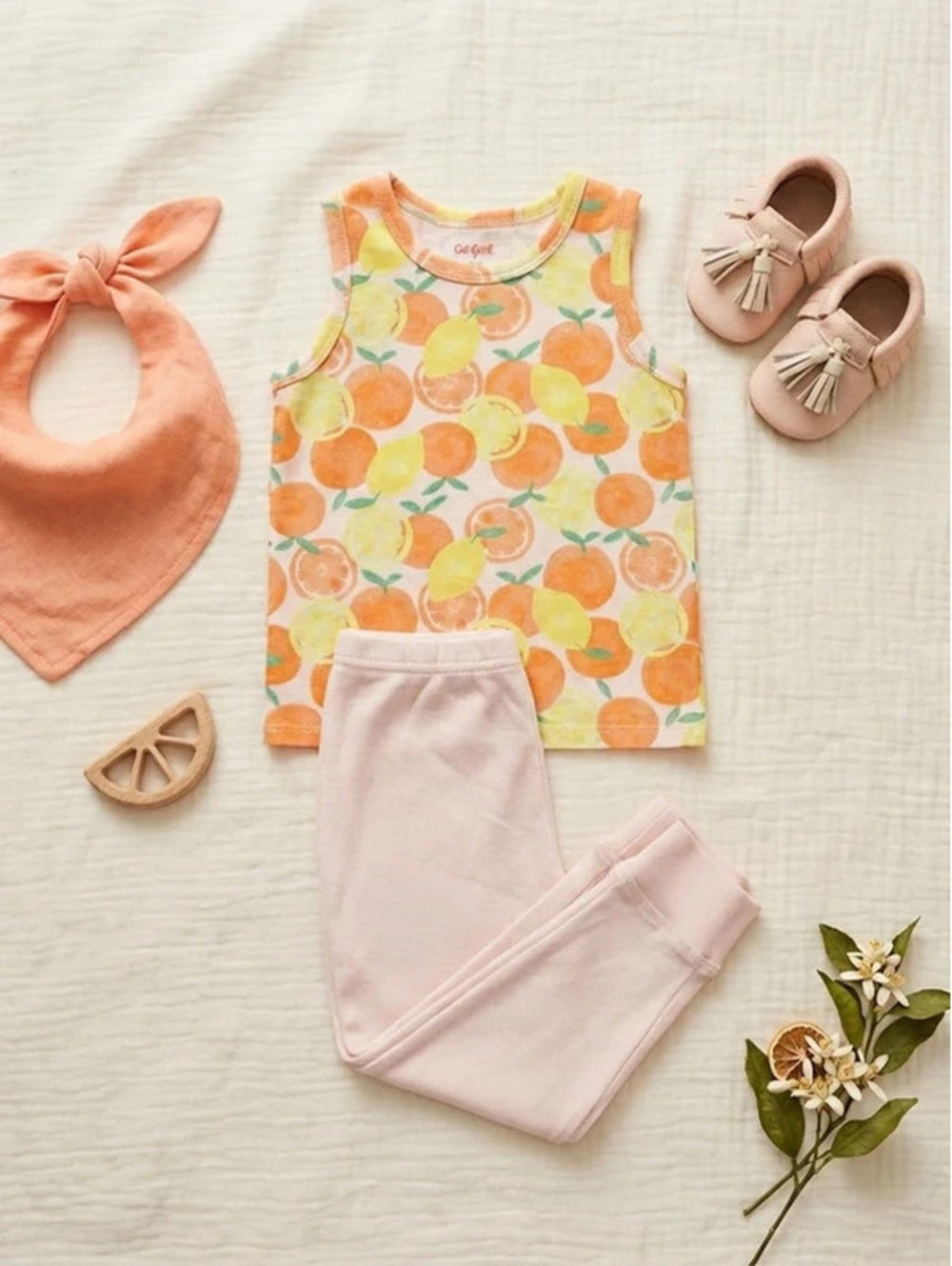 Cat & Jack Toddler Girls Citrus Tank Top & Pink Leggings Set